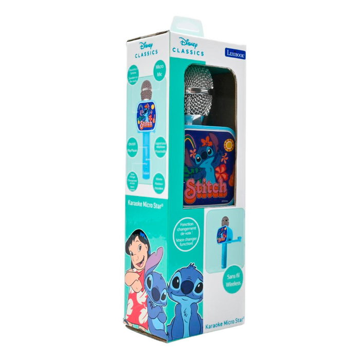 Lexibook Micrófono Inalámbrico Disney Stitch MIC240D Bluetooth con Altavoz y Efectos de Voz