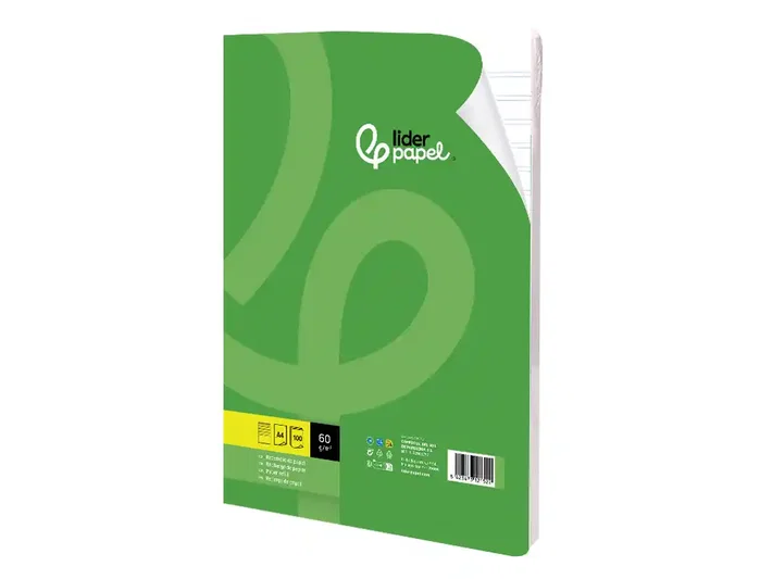 Liderpapel Recambio A4 100 hojas 60gr pauta 5ª 2.5mm con margen 4 taladros