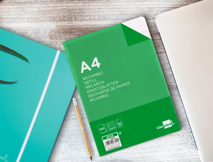 Liderpapel Recambio A4 100 Hojas 60gr Pauta 5ª 2.5mm con Margen 4 Taladros