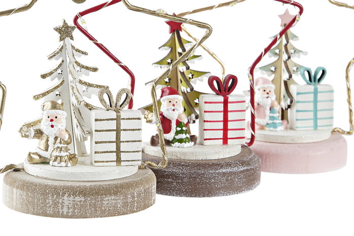 DKD Home Decor Figura Navidad Estrella Rojo Dorado MDF LED 7 x 14 x 13 cm (6 Unidades)