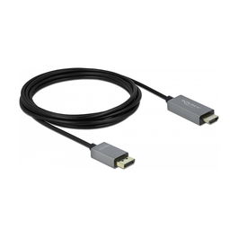DeLOCK Cable Activo DisplayPort 1.4 a HDMI, 4K 60Hz HDR, 3m, Longitud 3 Metros, 18 Gbit/s, 3840x2160, Conectores DP y HDMI Macho, Negro/Gris