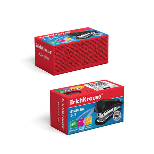 ERICH KRAUSE Grapadora Compact 24/6 Ref. 4552 Mini para 20 Hojas con Quita Grapas Incorporado - Color Negro