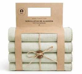 DKD Home Decor Set de 4 Servilletas de Algodón Bordadas 40x40 cm Verde Claro