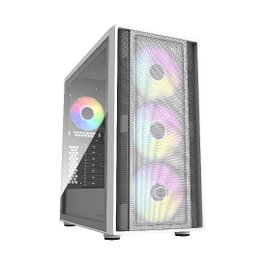 Cooler Master MasterBox 600 - Caja Gaming ATX Blanco con Vidrio Templado, Incluye 3 Ventiladores ARGB de 140mm y 1 de 120mm
