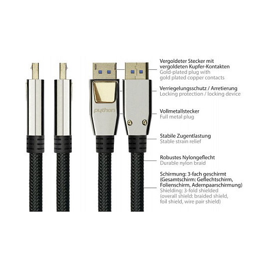 PYTHON Series DP20-PY030 Cable HDMI de 3 m, Negro PYTHON Series DP20-PY030 Cable HDMI de 3 m, Negro