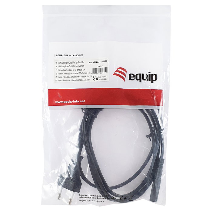 EQUIP Cable de alimentación C7 a Euro de 2 pines, 1,8 m, Negro