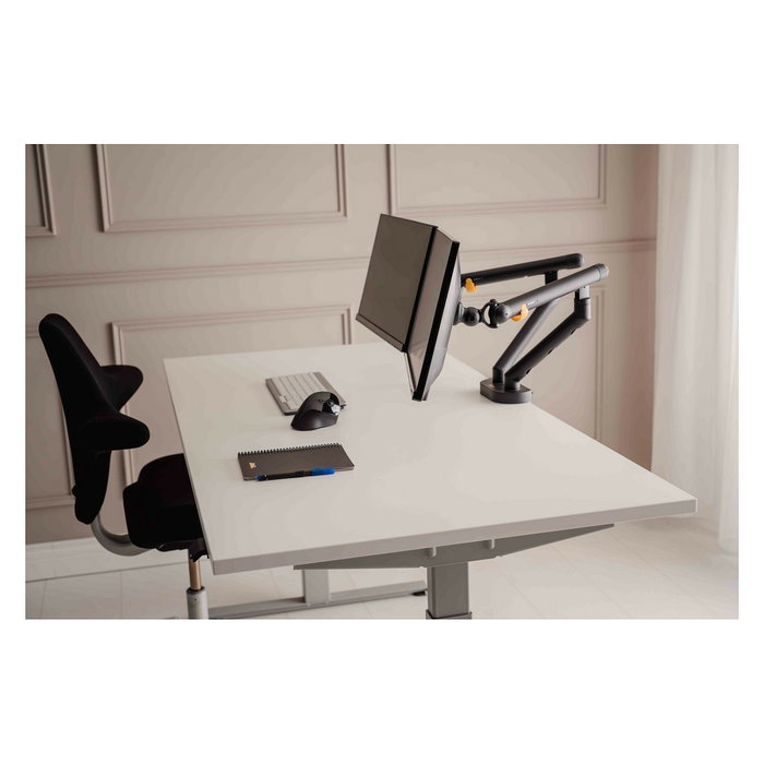BakkerElkhuizen BE Flexible Dual Soporte de Monitor de 2 Brazos, 20 kg, Pantalla 17-35", Montaje en Escritorio, 75x75-100x100 mm, Gris