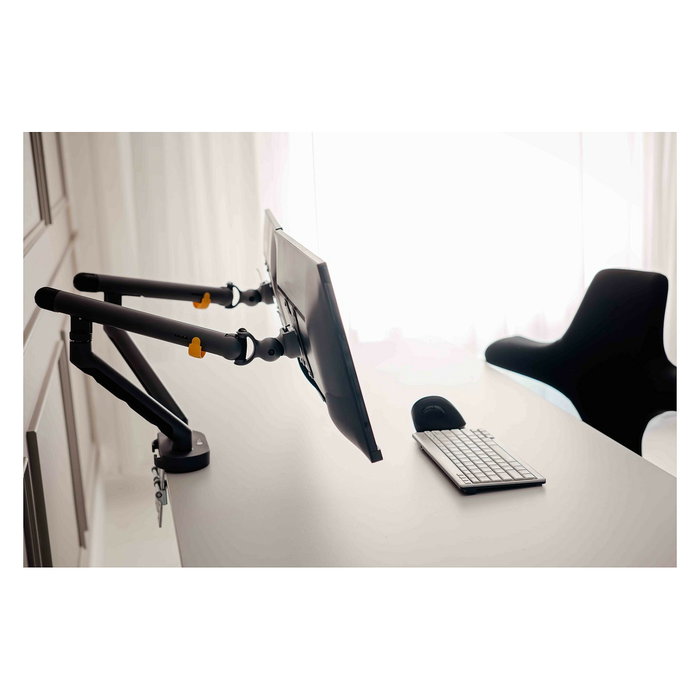 BakkerElkhuizen BE Flexible Dual Soporte de Monitor de 2 Brazos, 20 kg, Pantalla 17-35", Montaje en Escritorio, 75x75-100x100 mm, Gris
