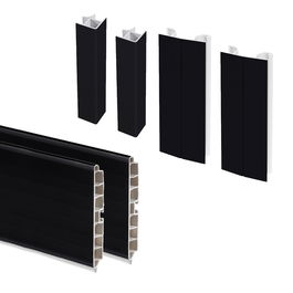 Emuca Lote de 2 zócalos para cocina Plasline con accesorios de unión, altura 150mm, 2 barras de lognitud 2.35m, Plástico, Negro