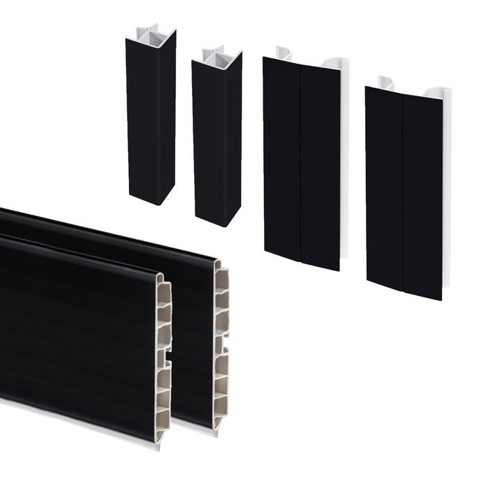 Emuca Lote de 2 zócalos para cocina Plasline con accesorios de unión, altura 150mm, 2 barras de lognitud 2.35m, Plástico, Negro Emuca Lote de 2 zócalos para cocina Plasline con accesorios de unión, altura 150mm, 2 barras de lognitud 2.35m, Plástico, Negro