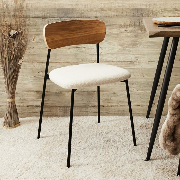 Home Deco Factory Silla Tapizado Rizo Colección Natural Patas Hierro Asiento Borreguito Medidas 46x48xh78.3cm