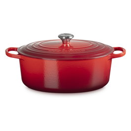 Le Creuset Signature Bratcer Kirschrot Oval 33 cm (2022510) - Brater de Hierro Fundido de 7.5L, Rojo, apto para horno