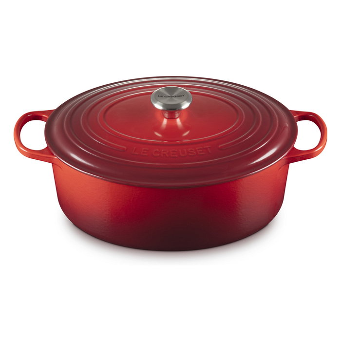 Le Creuset Signature Bratcer Kirschrot Oval 33 cm (2022510) - Brater de Hierro Fundido de 7.5L, Rojo, apto para horno
