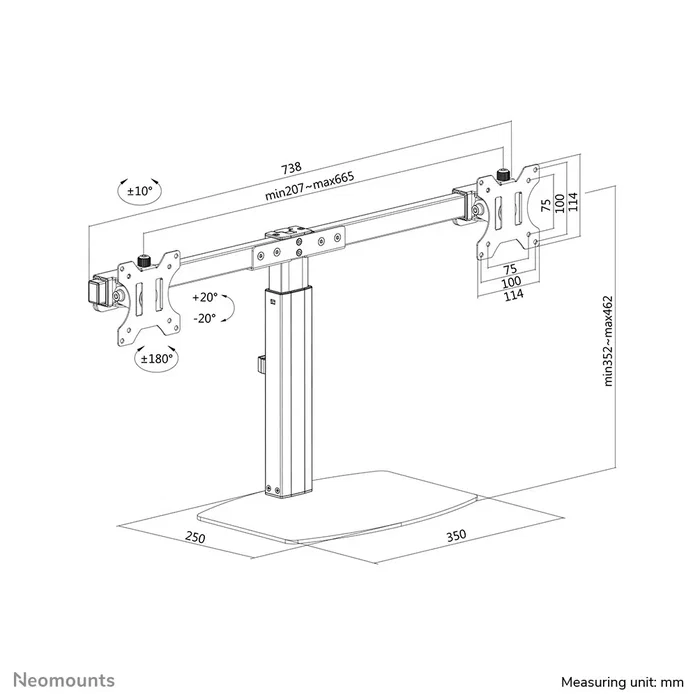Neomounts FPMA-D865DBLACK Soporte para 2 Monitores de hasta 27" - Brazo de escritorio con resorte de gas, ajuste de altura, inclinación y giro, gestión de cables, VESA 75/100, Negro