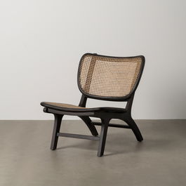 Sillón Negro Ratán/Madera Salón 84 X 58 X 74 cm