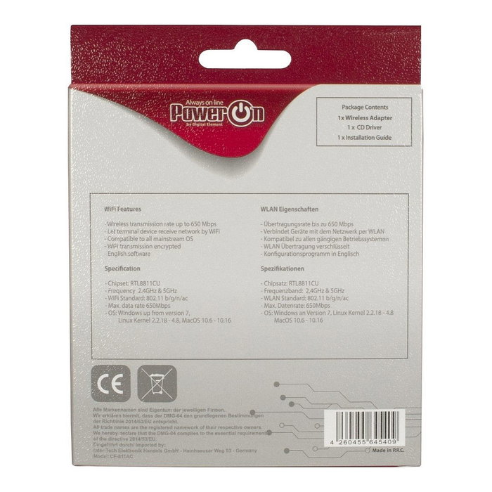 Inter-Tech Adaptador Wi-Fi 5 USB Nano DMG-04 Stick 650Mbps