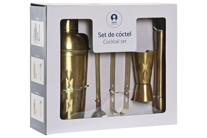 DKD Home Decor Set de Cóctel 5 Piezas Inox Mate Dorado 500ml