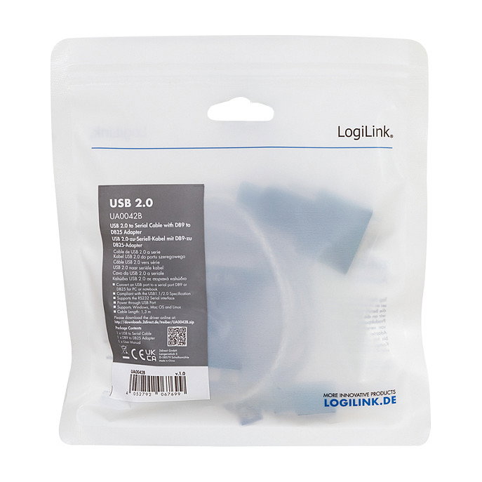 LogiLink Cable USB 2.0 USB-A/M a DB9/M + DB25/M (RS232), 1,3 m