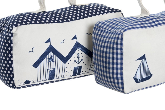 DKD Home Decor Sujetapuertas Mediterraneo Blanco Azul 9 x 11 x 24 cm (6 Unidades)