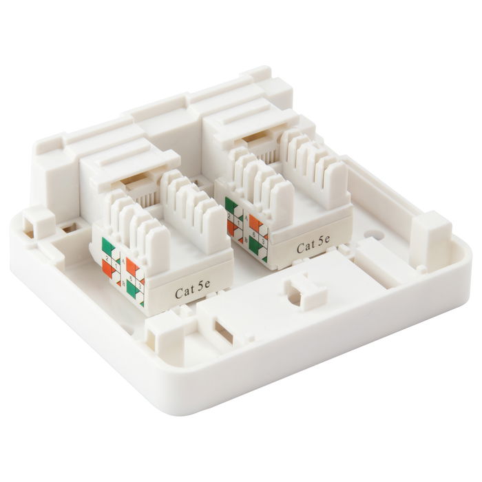 EQUIP 125124 Caja de superficie para 2 Keystone Jack con tapa, color blanco, compatible con Cat.5e, Cat.6, Cat.6A