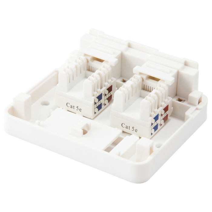 EQUIP 125124 Caja de superficie para 2 Keystone Jack con tapa, color blanco, compatible con Cat.5e, Cat.6, Cat.6A