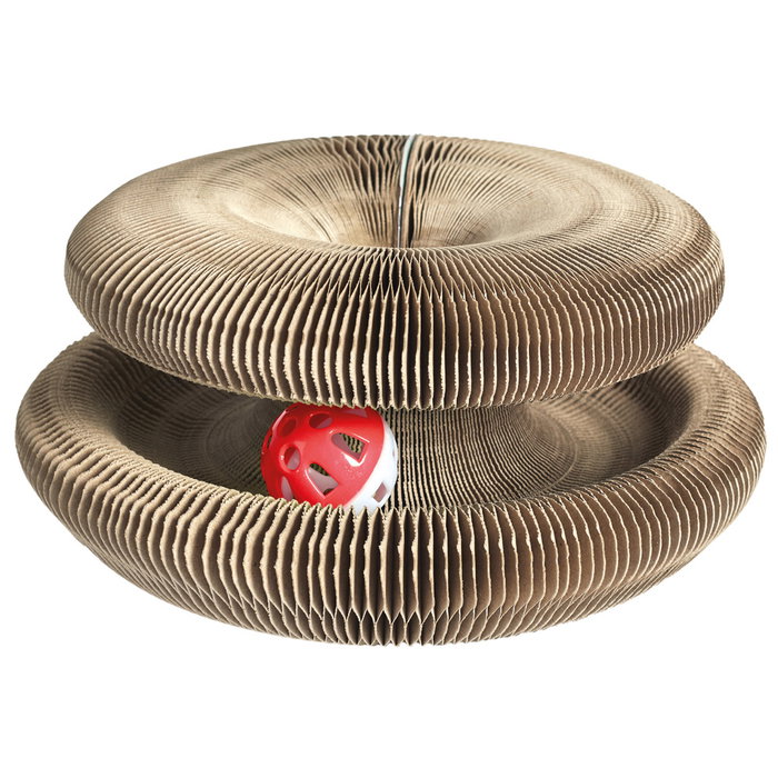 The Concept Factory Rascador para Gatos Mon Chat Mon Ch, Accesorio 2 en 1 Ajustable con Pelota Incluida, Juguete Resistente para Rascar y Jugar