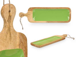 Giftdecor Bandeja Rectangular Asa Madera Mango Verde 50 x 3 x 14 cm (Set de 6)