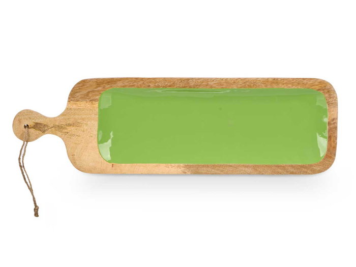 Giftdecor Bandeja Rectangular Asa Madera Mango Verde 50 x 3 x 14 cm (Set de 6)
