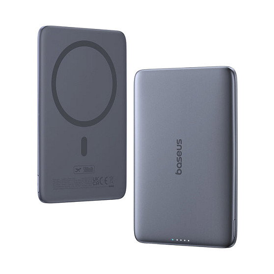 Baseus PicoGo AM41 Cargador Inalámbrico 5000mAh 20W Gris + Cable USB-C 60W 30cm Negro