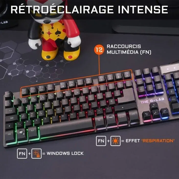 The G-Lab Combo KRYPTON Teclado y Mouse Gaming Retro con Cable Iluminación RGB AZERTY Anti-Ghosting 3200 dpi PC Gamer PS4 Xbox One Mac
