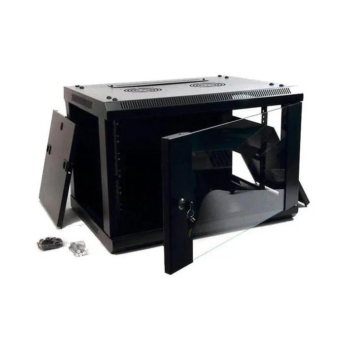 Powergreen Armario Rack Mural 9U 60x45 cm para Telecomunicaciones e Instalaciones, con Vidrio Templado y Puertas Laterales