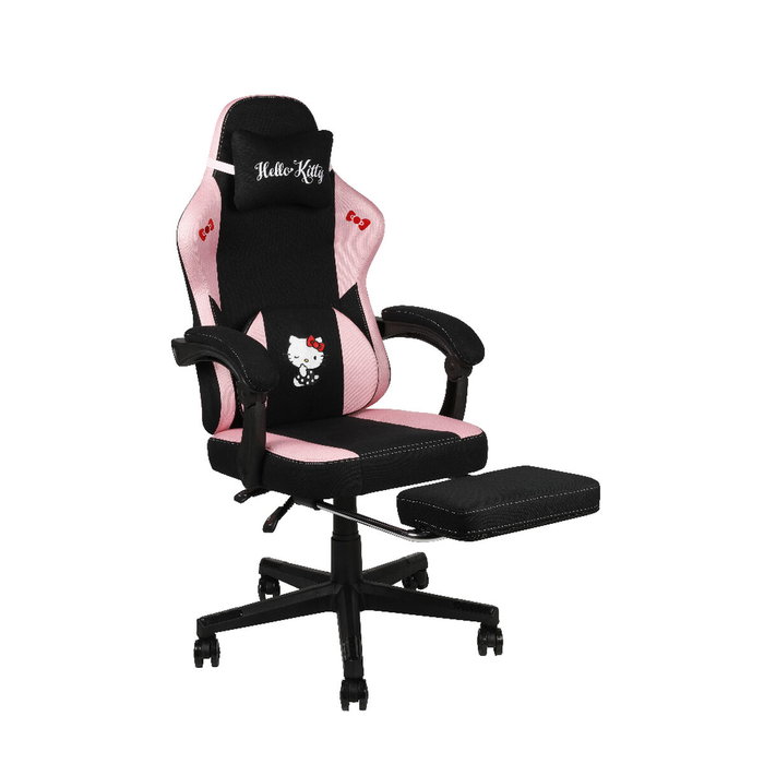 Konix Silla Gaming Konix3328170028646 Hello Kitty con Reclinable 150°, Reposapiés, Tapicería Tela, Negro y Rosa Konix Silla Gaming Konix3328170028646 Hello Kitty con Reclinable 150°, Reposapiés, Tapicería Tela, Negro y Rosa