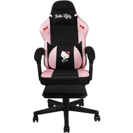 Konix Silla Gaming Konix3328170028646 Hello Kitty con Reclinable 150°, Reposapiés, Tapicería Tela, Negro y Rosa