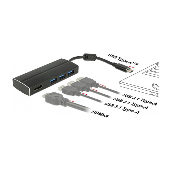 DeLOCK 63931 Hub USB-C con 3 puertos USB 3.2 Gen 1 Tipo-A y 1 HDMI 4K DeLOCK 63931 Hub USB-C con 3 puertos USB 3.2 Gen 1 Tipo-A y 1 HDMI 4K