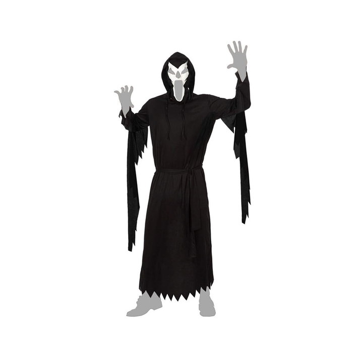 Disfraz de Halloween Tenebroso para Hombre Adulto, Negro, Talla XL, Incluye Túnica con Capucha, Máscara y Cinturón