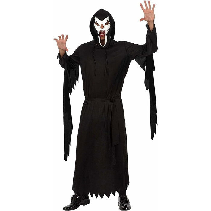 Disfraz de Halloween Tenebroso para Hombre Adulto, Negro, Talla XL, Incluye Túnica con Capucha, Máscara y Cinturón