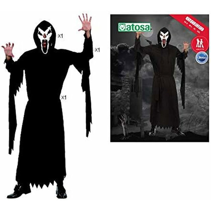 Disfraz de Halloween Tenebroso para Hombre Adulto, Negro, Talla XL, Incluye Túnica con Capucha, Máscara y Cinturón