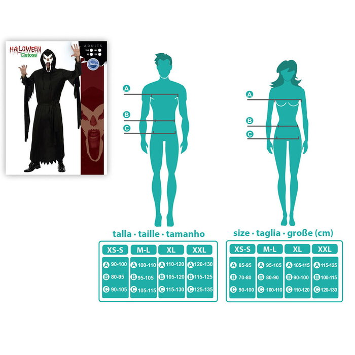 Disfraz de Halloween Tenebroso para Hombre Adulto, Negro, Talla XL, Incluye Túnica con Capucha, Máscara y Cinturón