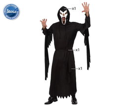 Disfraz de Halloween Tenebroso para Hombre Adulto, Negro, Talla XL, Incluye Túnica con Capucha, Máscara y Cinturón