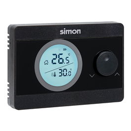 Simon AF521101 Termostato Digital On/Off con Pantalla Retroiluminada, Control Temperatura 5-30°C para Calefacción y A/A, Negro