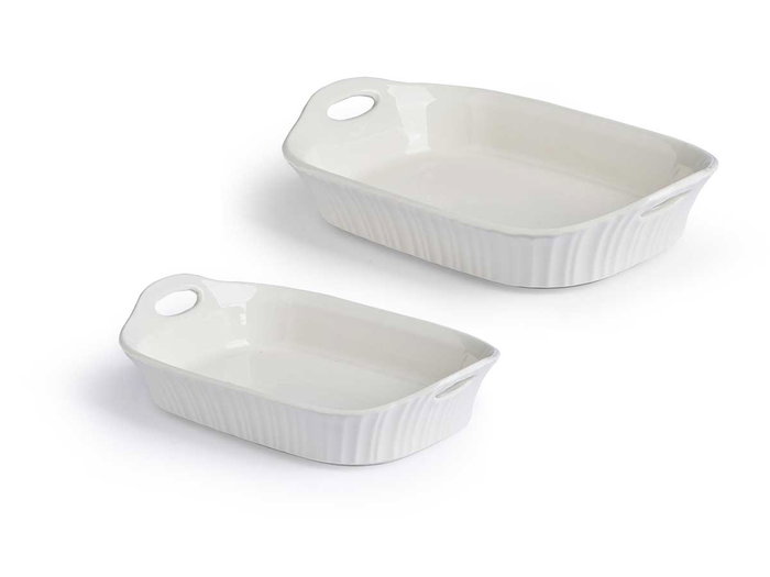 VESSIA Set de 2 Bandejas Rectangulares Asas Abiertas Blanco Porcelana