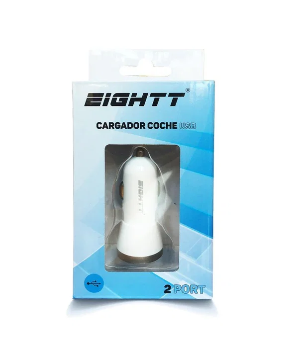 EIGHT Cargador de Coche ECC1, 2 Puertos USB, Carga Rápida 12W (2.4A Máx.), Prot. Sobrecorriente/Sobretensión, Blanco, para Encendedor 12-24V