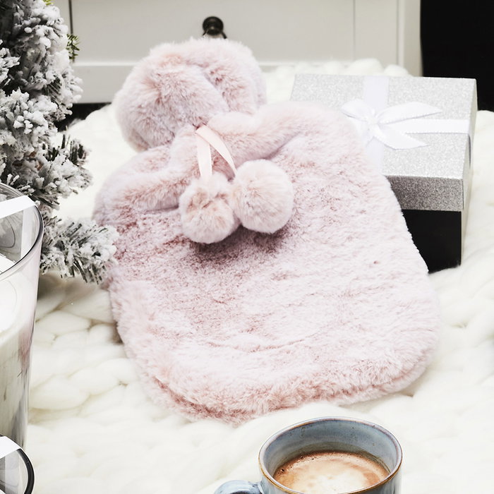 Sensly Bolsa Agua Caliente 2 L con Funda de Pelo Artificial Colores Surtidos Gris Rosa