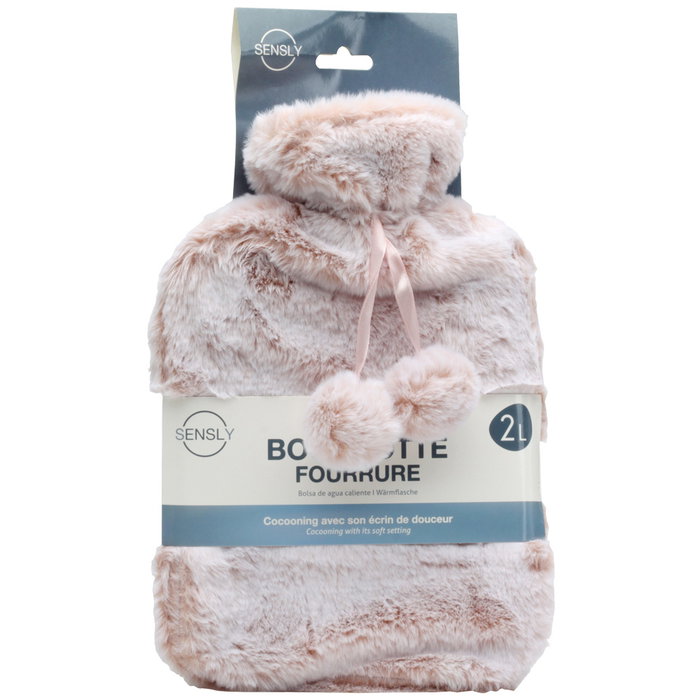Sensly Bolsa Agua Caliente 2 L con Funda de Pelo Artificial Colores Surtidos Gris Rosa