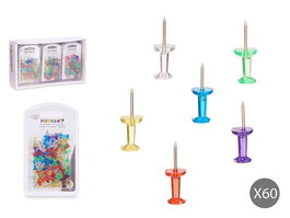 Pincello Set 60 Chinchetas Color Transparente 2.5 x 11.5 x 1.5 cm Plástico y Metal (Set de 24)