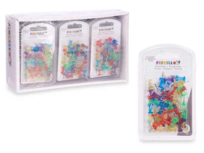 Pincello Set 60 Chinchetas Color Transparente 2.5 x 11.5 x 1.5 cm Plástico y Metal (Set de 24)