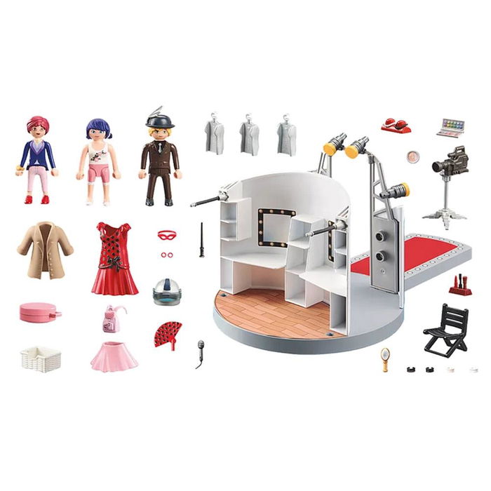 Playmobil Miraculous: Desfile de Moda en París - Set con Marinette, Adrien y Nadja, Pasarela y Accesorios de Maquillaje
