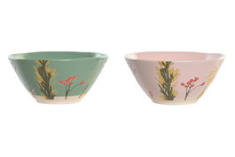 DKD Home Decor Cuencos de Gres Floral Grabado Perfume Loving, Surtido de 2 Colores, 6 Piezas