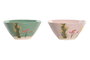 DKD Home Decor Cuencos de Gres Floral Grabado Perfume Loving, Surtido de 2 Colores, 6 Piezas