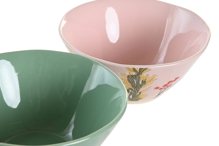 DKD Home Decor Cuencos de Gres Floral Grabado Perfume Loving, Surtido de 2 Colores, 6 Piezas DKD Home Decor Cuencos de Gres Floral Grabado Perfume Loving, Surtido de 2 Colores, 6 Piezas